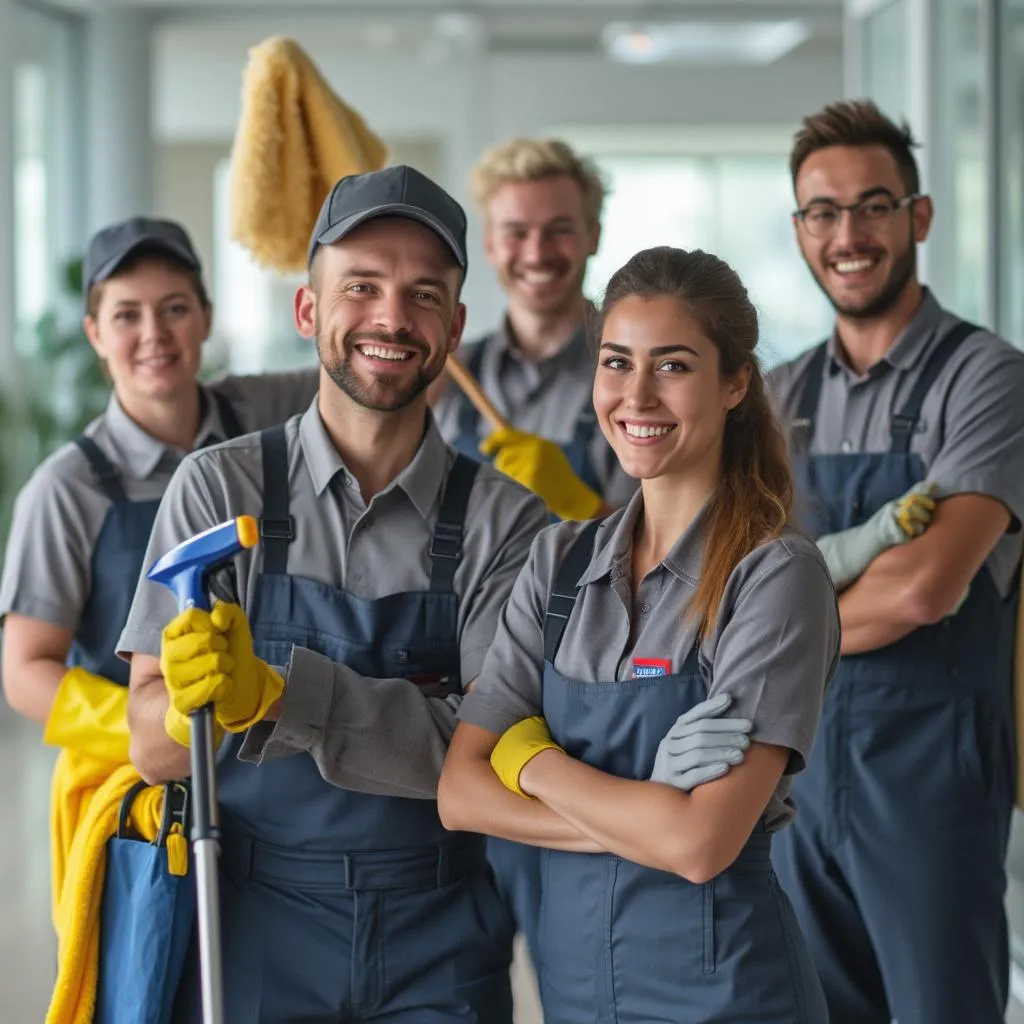 Equipo de limpieza sonriendo